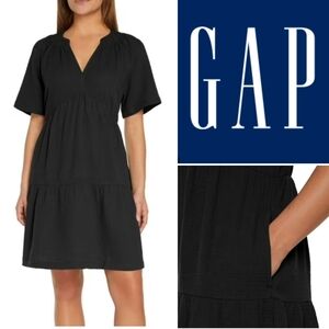 20/22 GAP Cotton Gauze Relaxed Fit Pocket Dress, Black